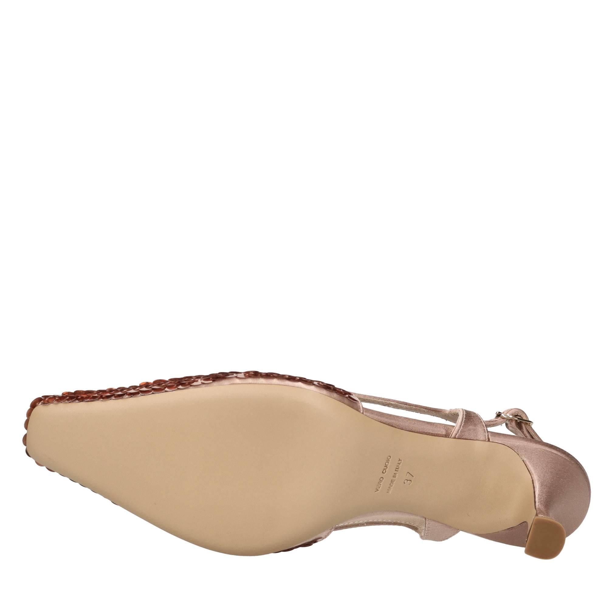 Décolleté slingback in raso e paillettes 