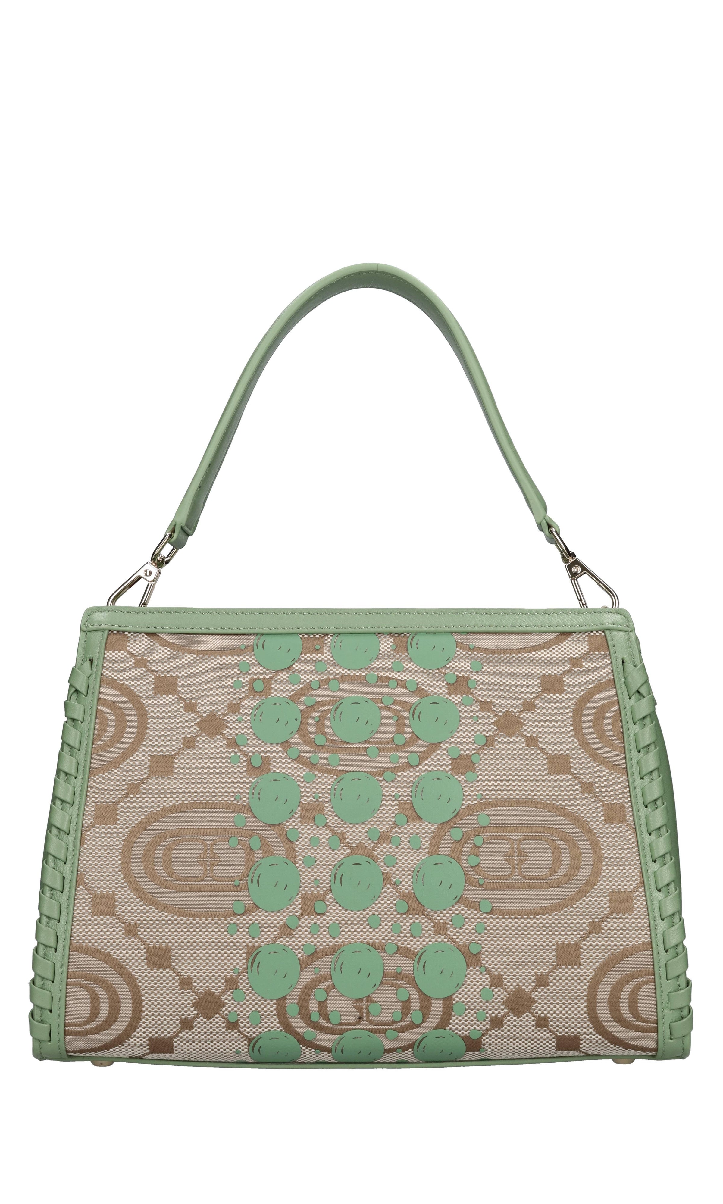 Borsa monogram in pelle e tessuto 
