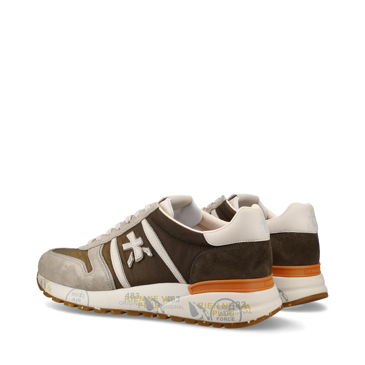 Sneakers in pelle scamosciata, tessuto e inserti in pelle 
