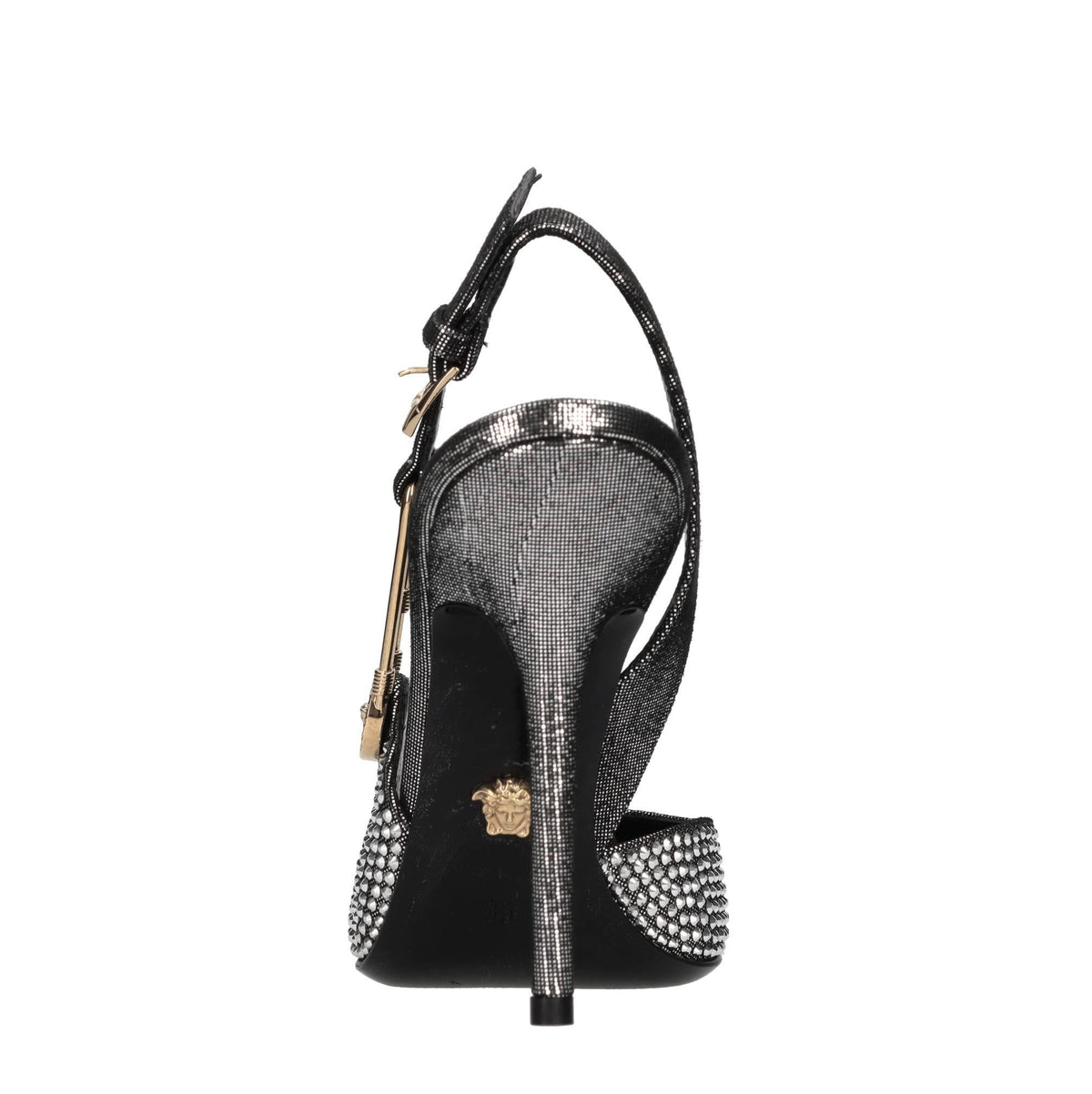 Décolleté slingback in pelle e strass 