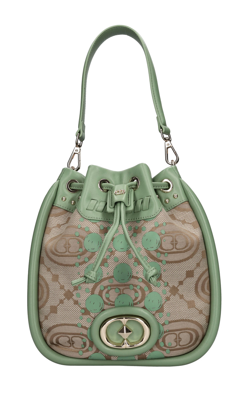 Borsa monogram in pelle e tessuto 