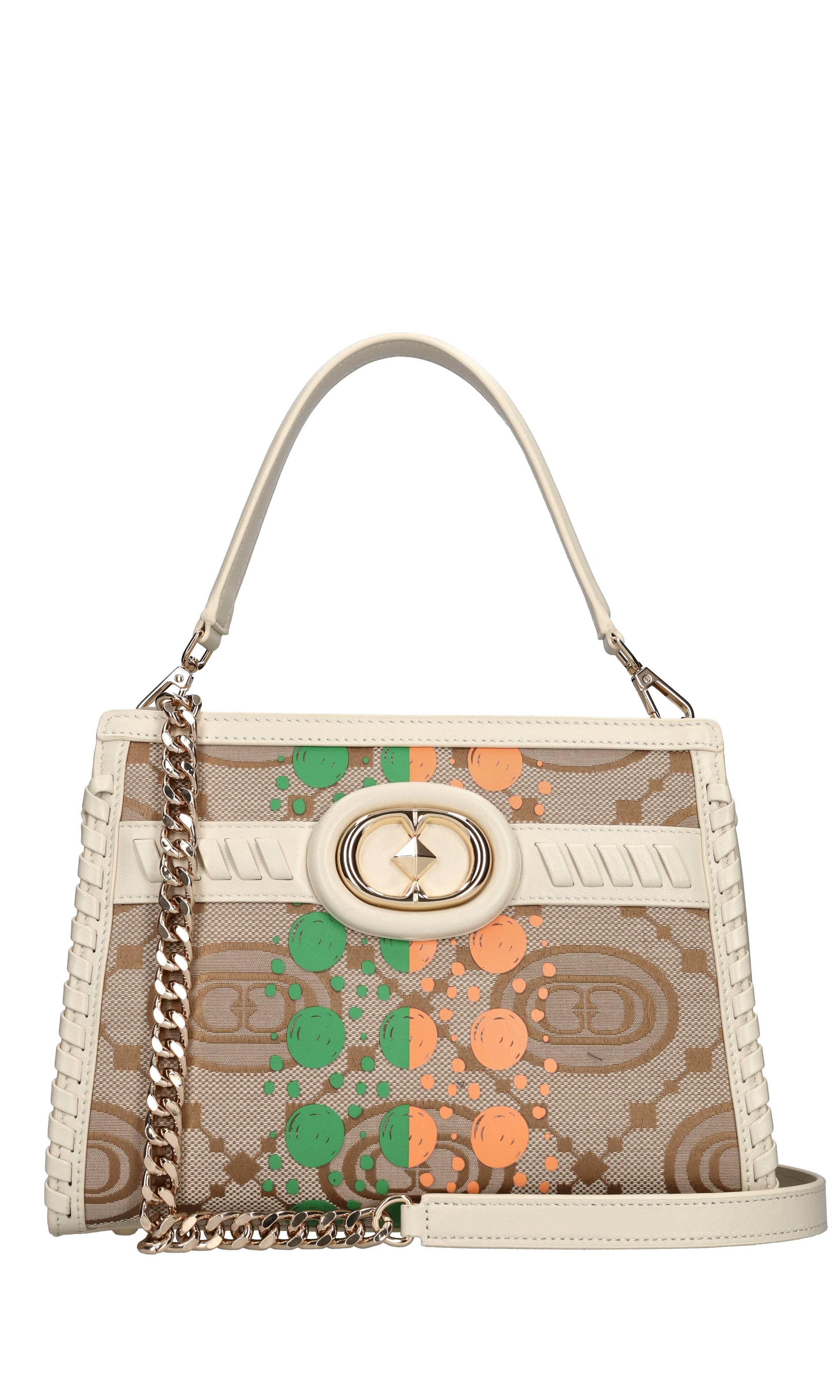 Borsa monogram in pelle e tessuto 