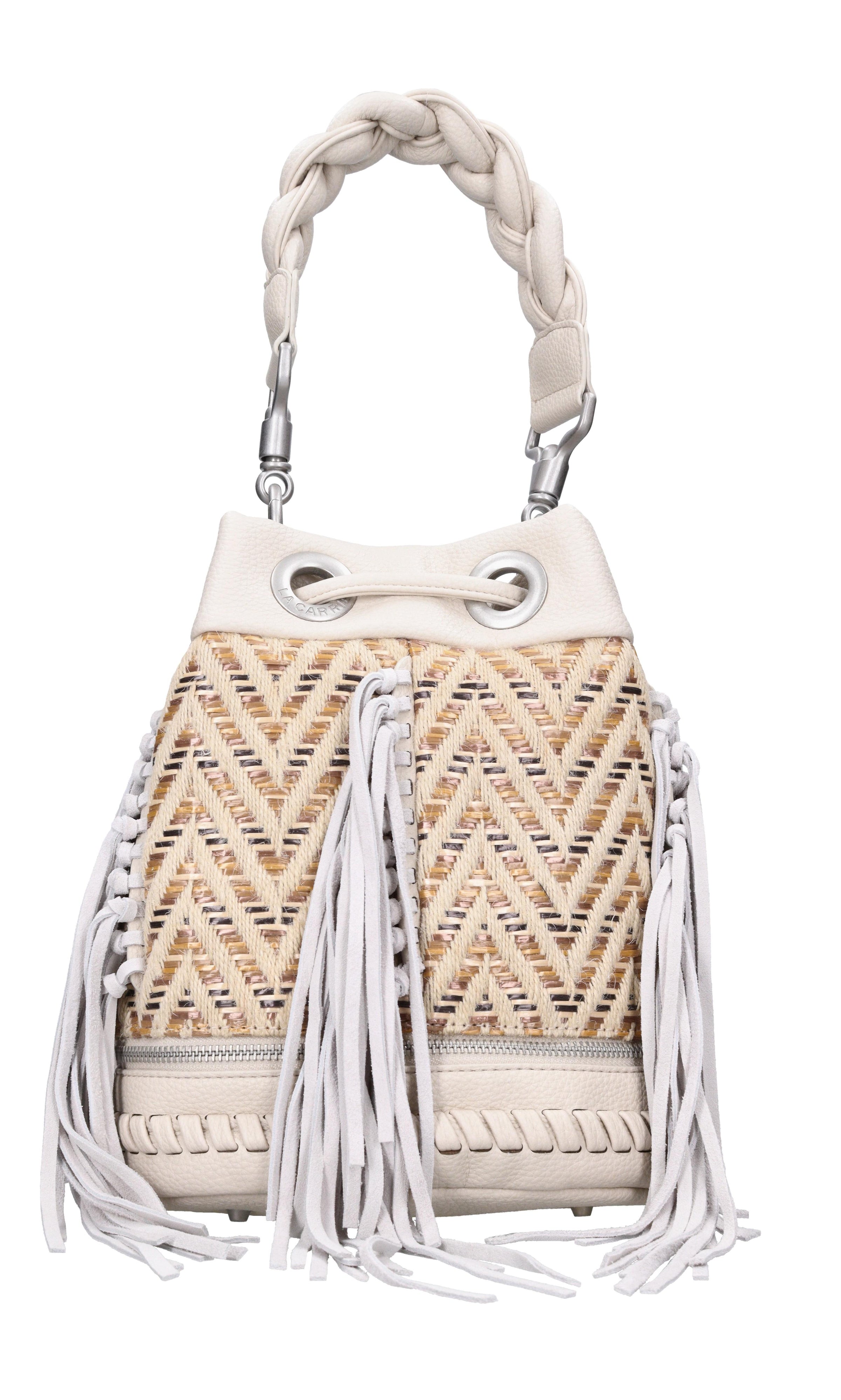 Borsa Legacy Boucket in pelle ecopelle rafia e tessuto 