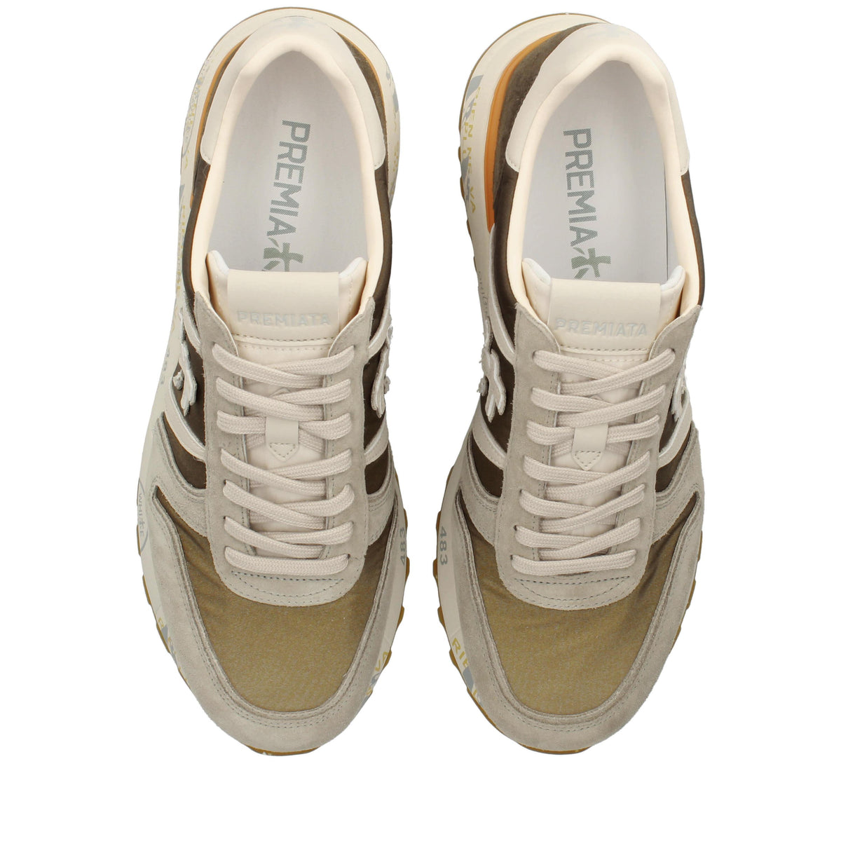 Sneakers in pelle scamosciata, tessuto e inserti in pelle 