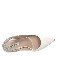 Décolleté slingback in pelle e microstrass 