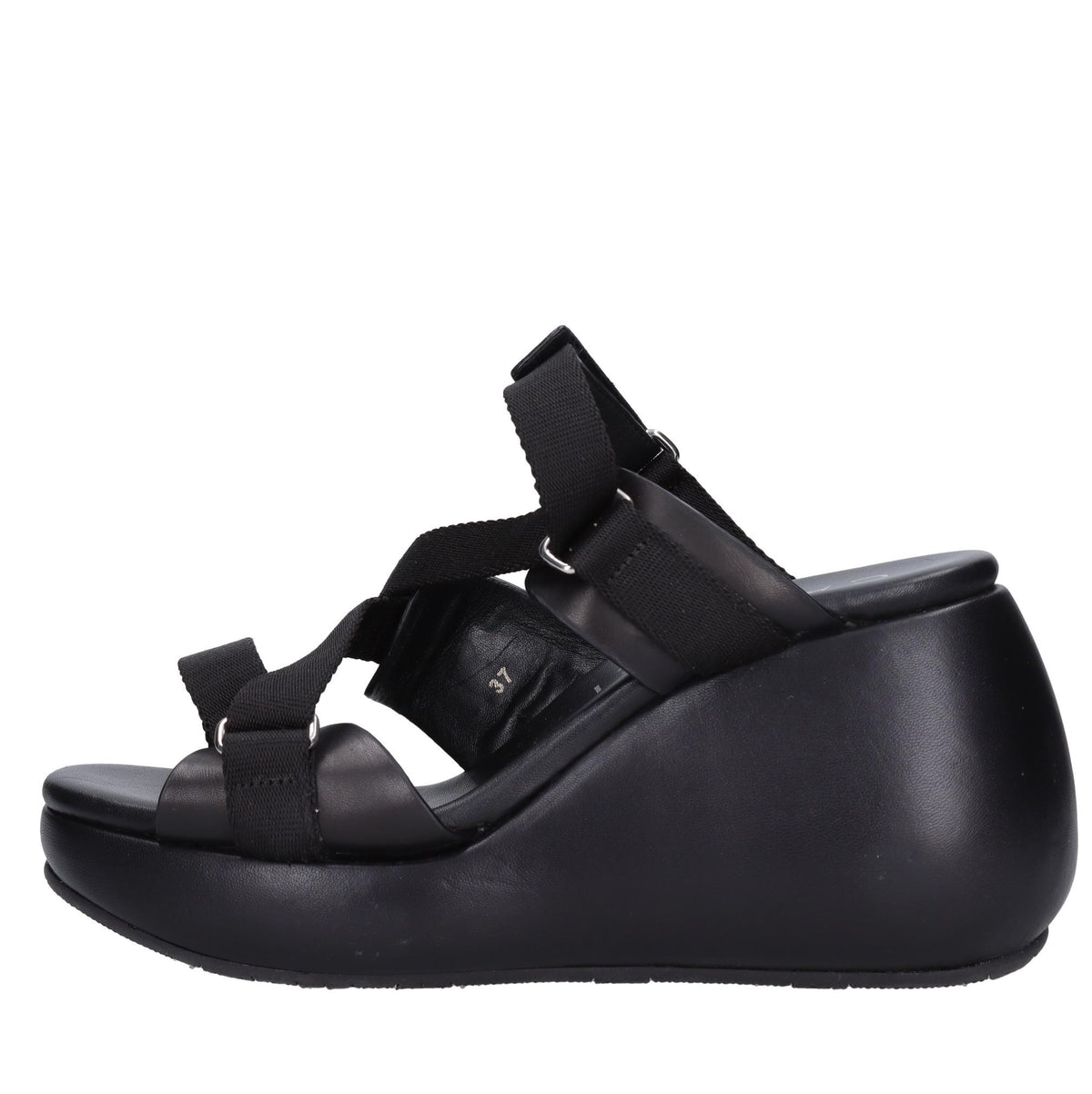 Mules Zeppa in pelle e tessuto 