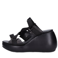 Mules Zeppa in pelle e tessuto 