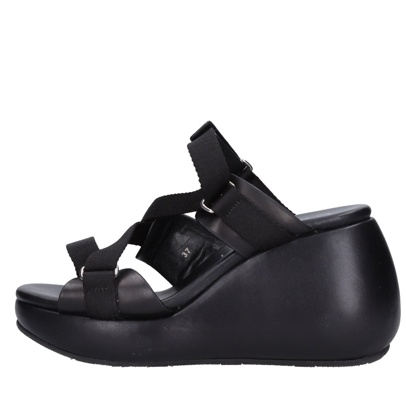 Mules Zeppa in pelle e tessuto 