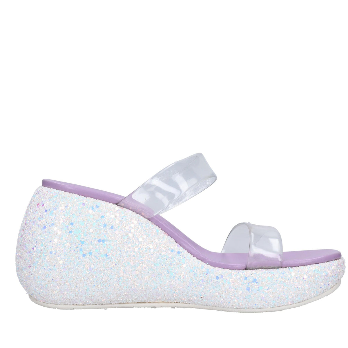 Mules Zeppa in plexi e glitter 