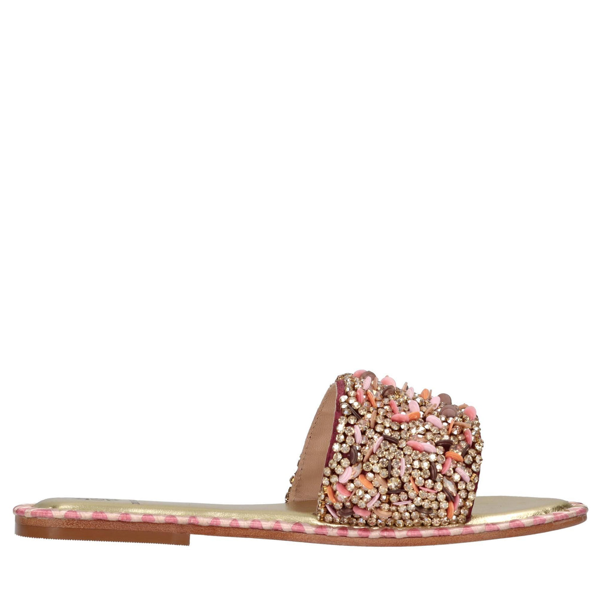 Mules in raso,strass e paillettes 
