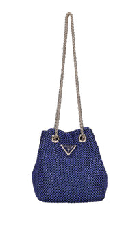 Mini secchiello in raso e maglia metallica in strass 