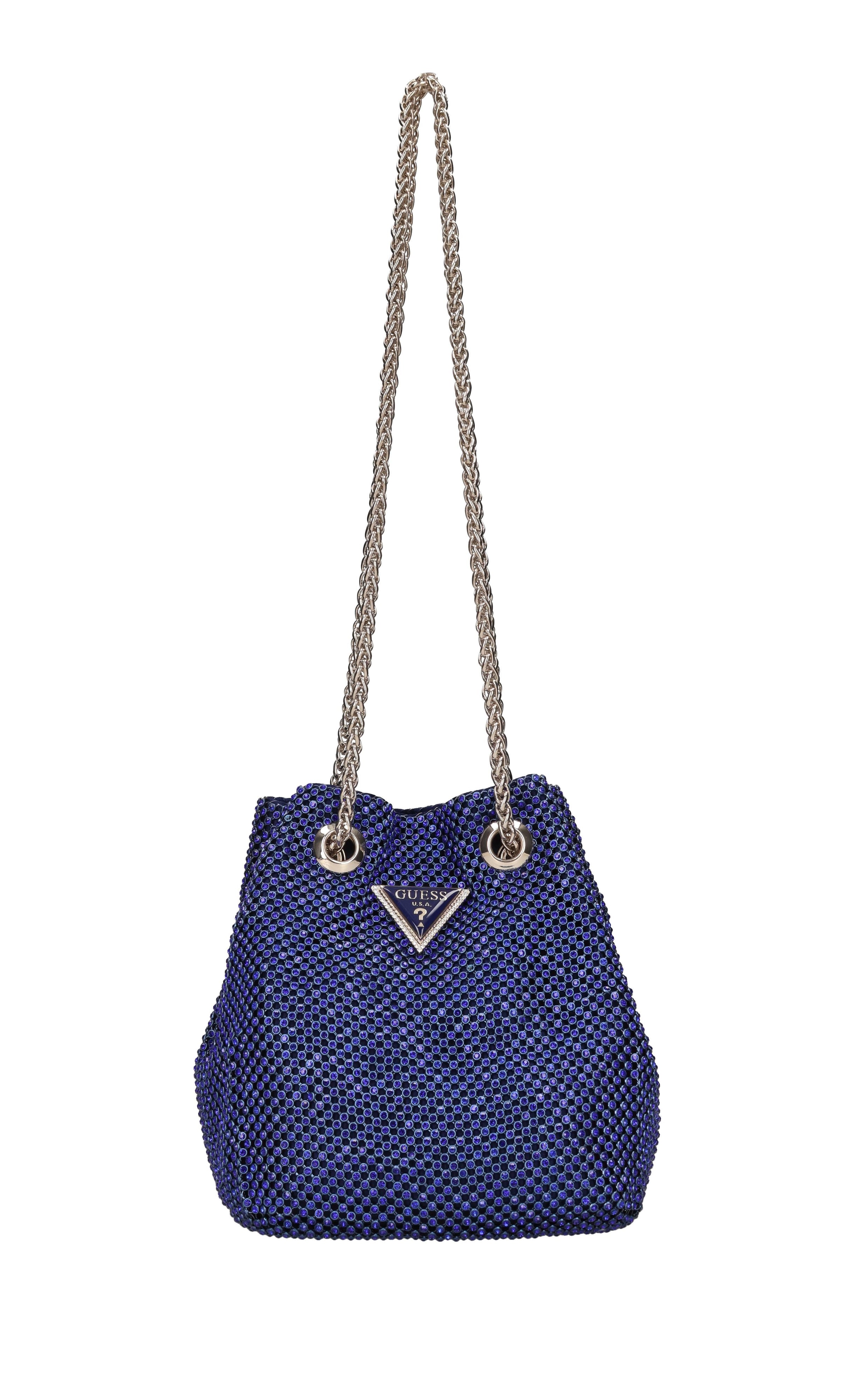 Mini secchiello in raso e maglia metallica in strass 