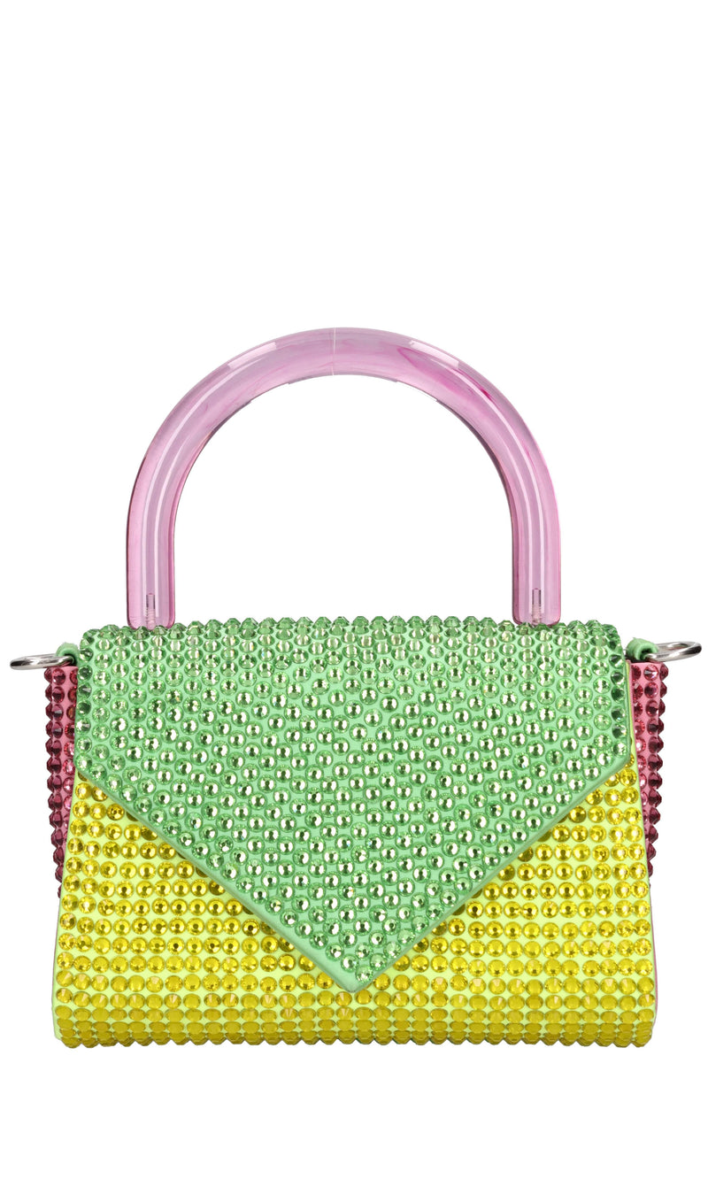 Borsa mini Cookie in raso e strass 