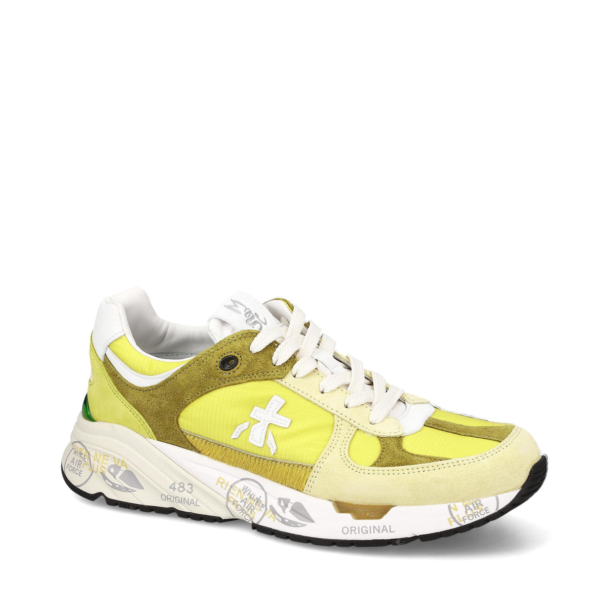 Sneakers in pelle scamosciata, tessuto e inserti in pelle 