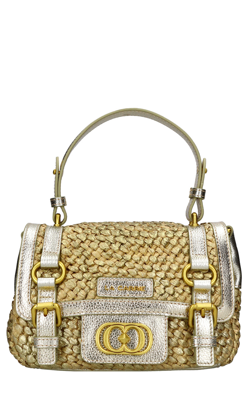 Borsa Atena in rafia e pelle 