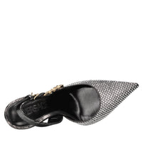 Décolleté slingback in pelle e strass 