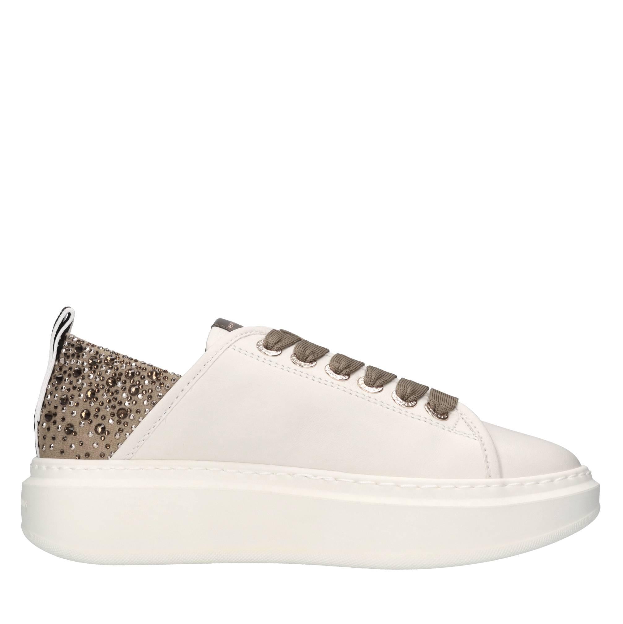 Sneakers in pelle,tessuto e strass 