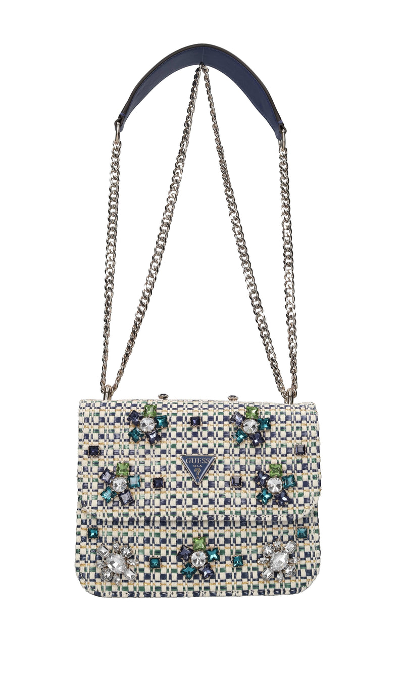 Borsa in tessuto,ecopelle e rafia 