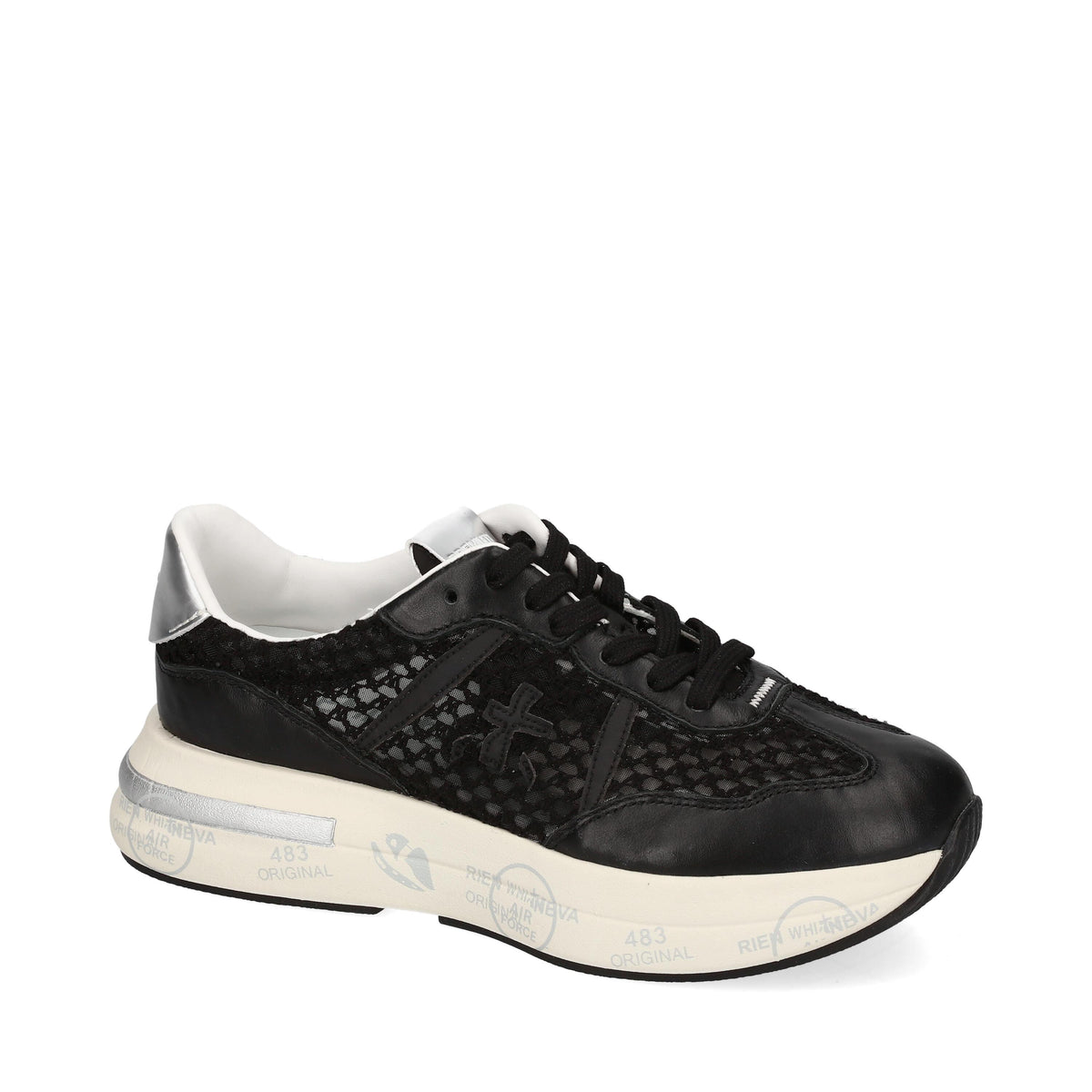 Sneakers in pelle scamosciata, tessuto e inserti in pelle 