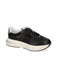 Sneakers in pelle scamosciata, tessuto e inserti in pelle 