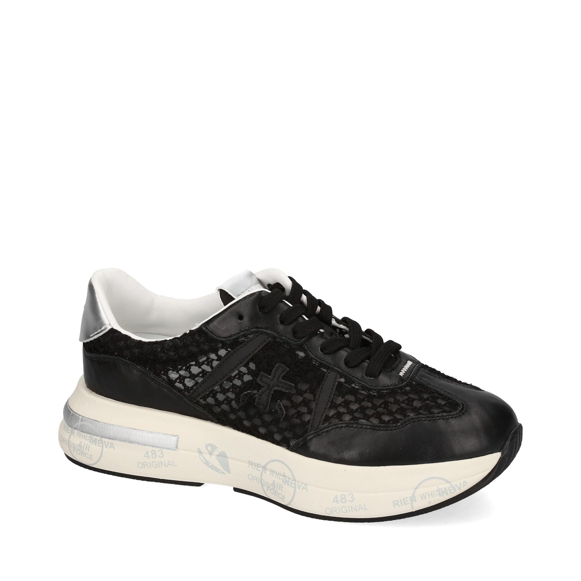 Sneakers in pelle scamosciata, tessuto e inserti in pelle 
