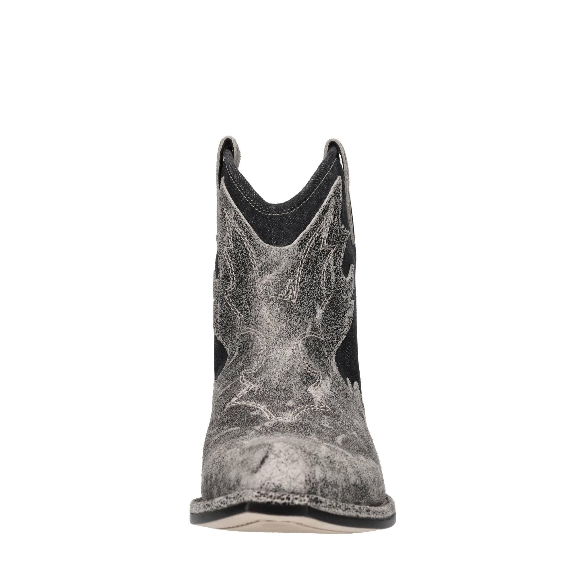 Stivaletti texani in pelle e denim 