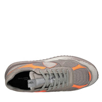 Sneakers in pelle e tessuto con dettagli arancio fluo 