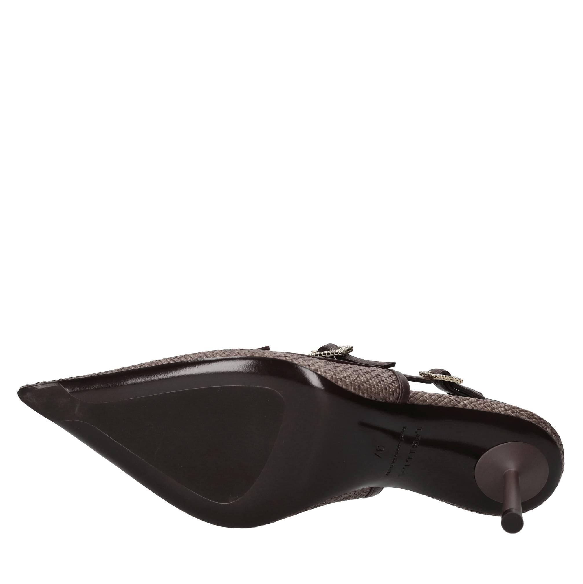 Décolleté slingback modello MORGANA in pelle e tessuto 