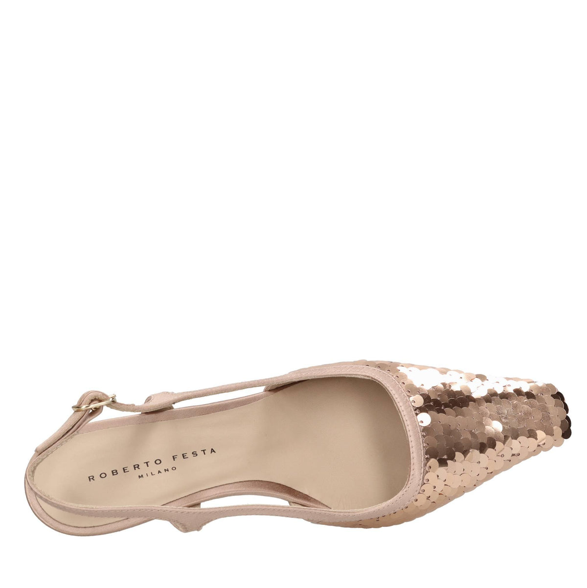 Décolleté slingback in raso e paillettes 