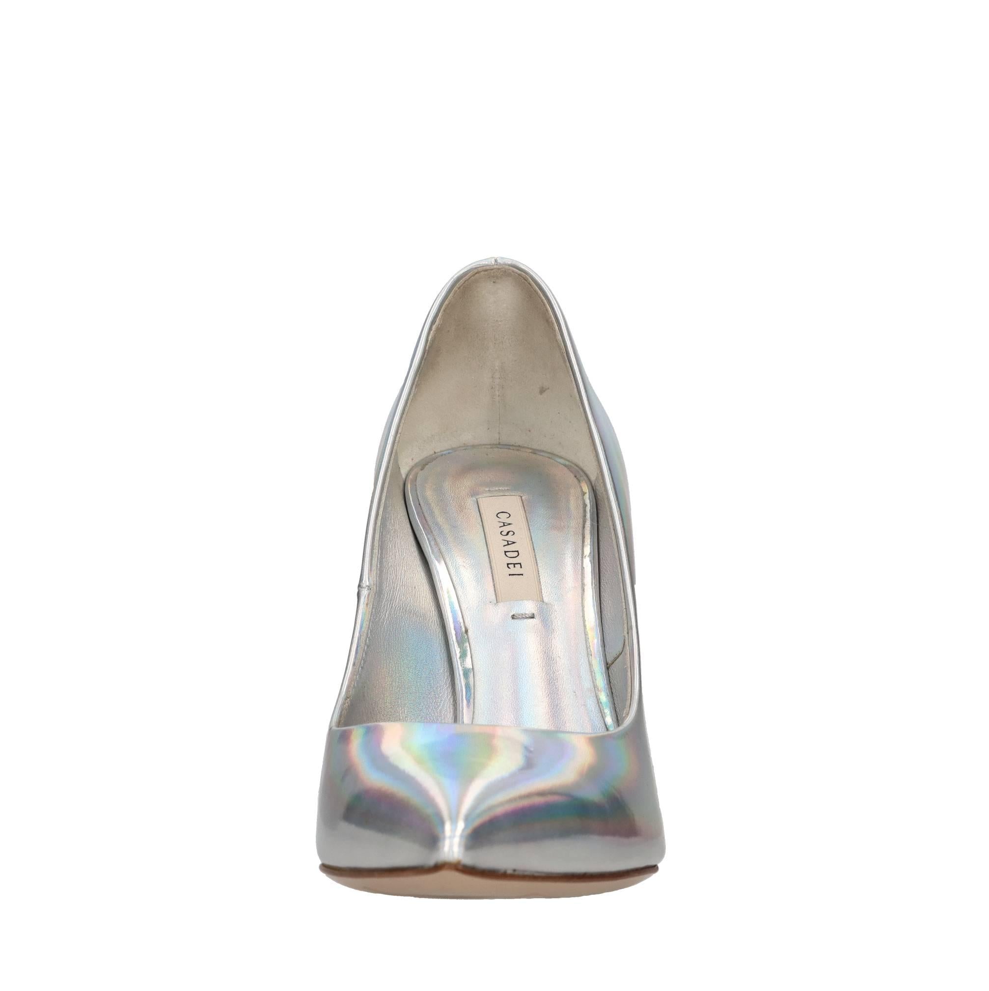 Décolleté Blade in pelle laminata argento specchiato 