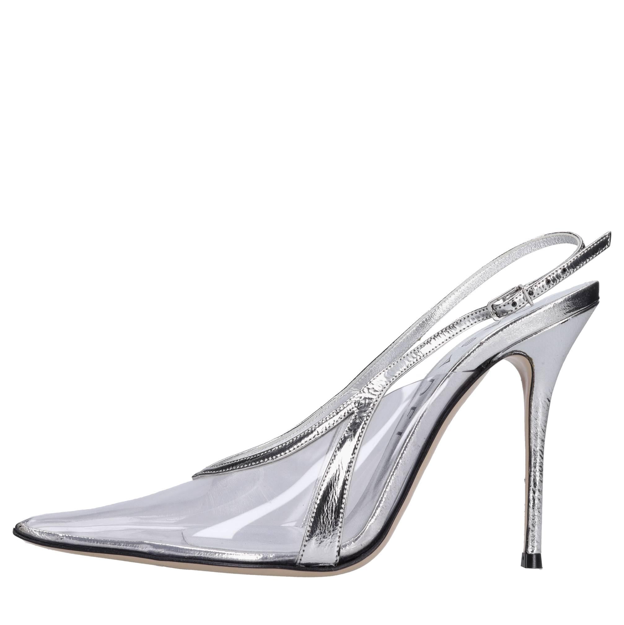 Décolleté slingback in pelle e plexi 