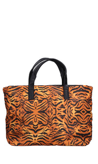 Borsa in tessuto con inserti in ecopelle 