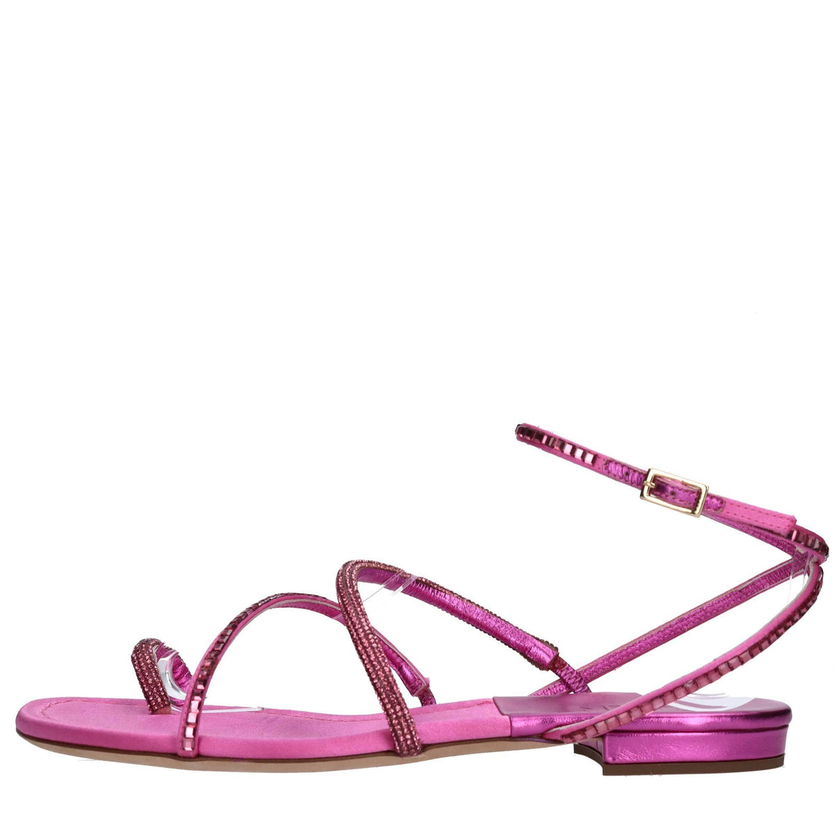 Sandali flat in raso cristalli e strass 