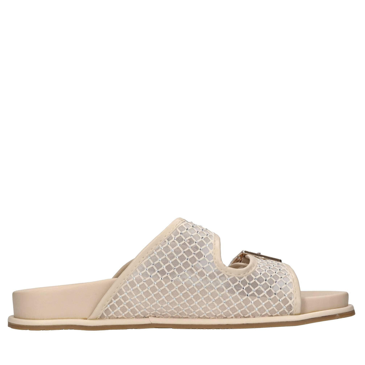 Mules in ecopelle, rete in tessuto e strass 
