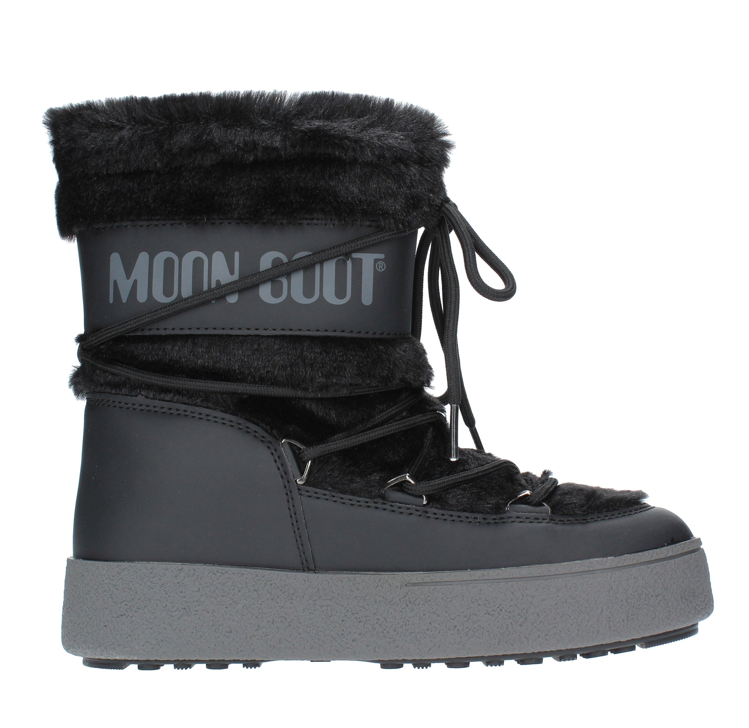 Stivaletti da neve modello LTRACK FAUX FUR MOON BOOT in ecopelliccia e nylon tecnico idrorepellente 