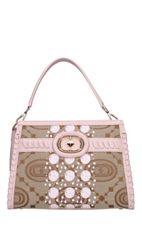 Borsa monogram in pelle e tessuto 