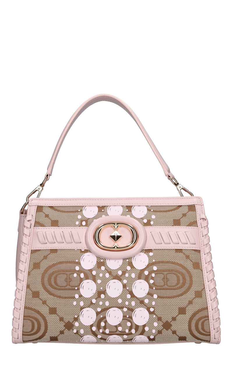 Borsa monogram in pelle e tessuto 
