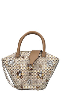Borsa in tessuto, rafia ed ecopelle 
