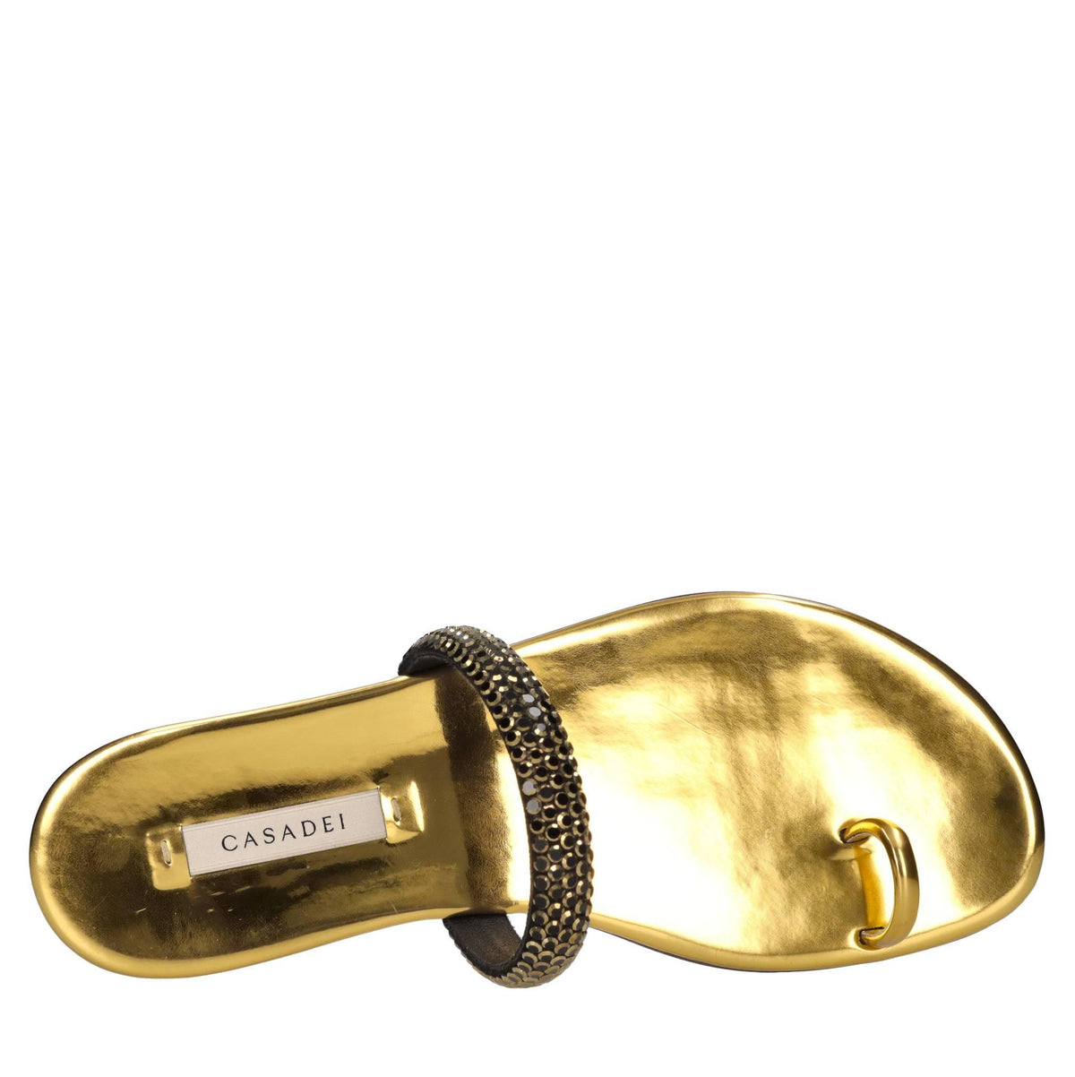 Sandali flat Olimpo in tessuto specchiato e strass 