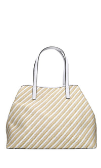 Borsa in rafia tessuto ed ecopelle 