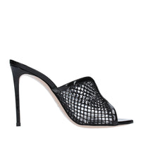 Mules in pelle tessuto e PVC 
