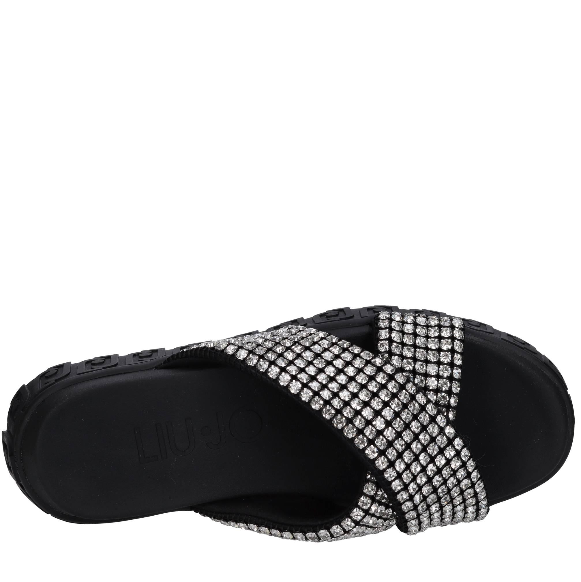 Mules in tessuto e strass 