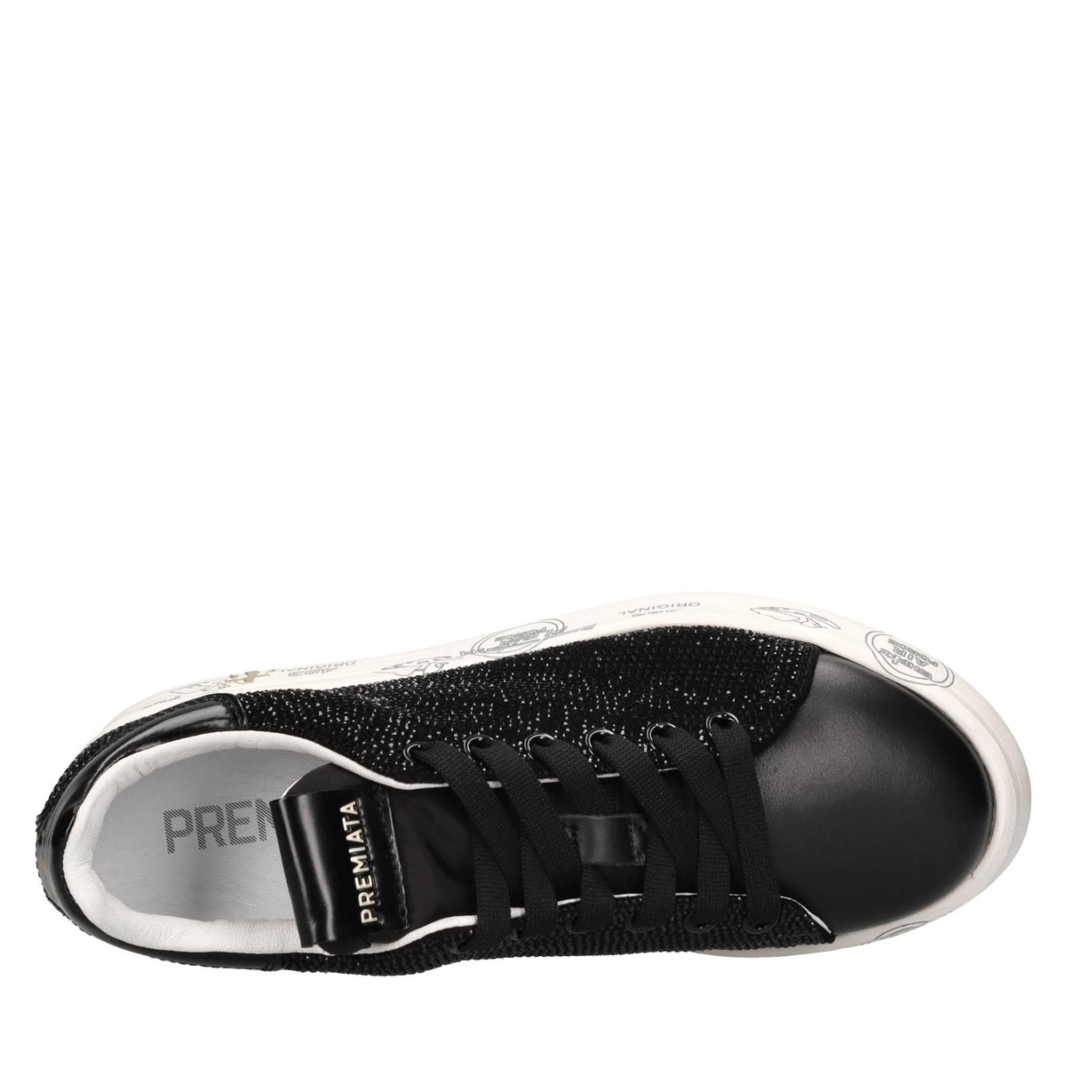 Sneakers in pelle tessuto e strass 