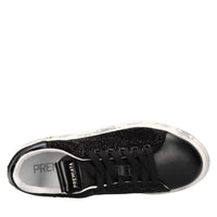 Sneakers in pelle tessuto e strass 