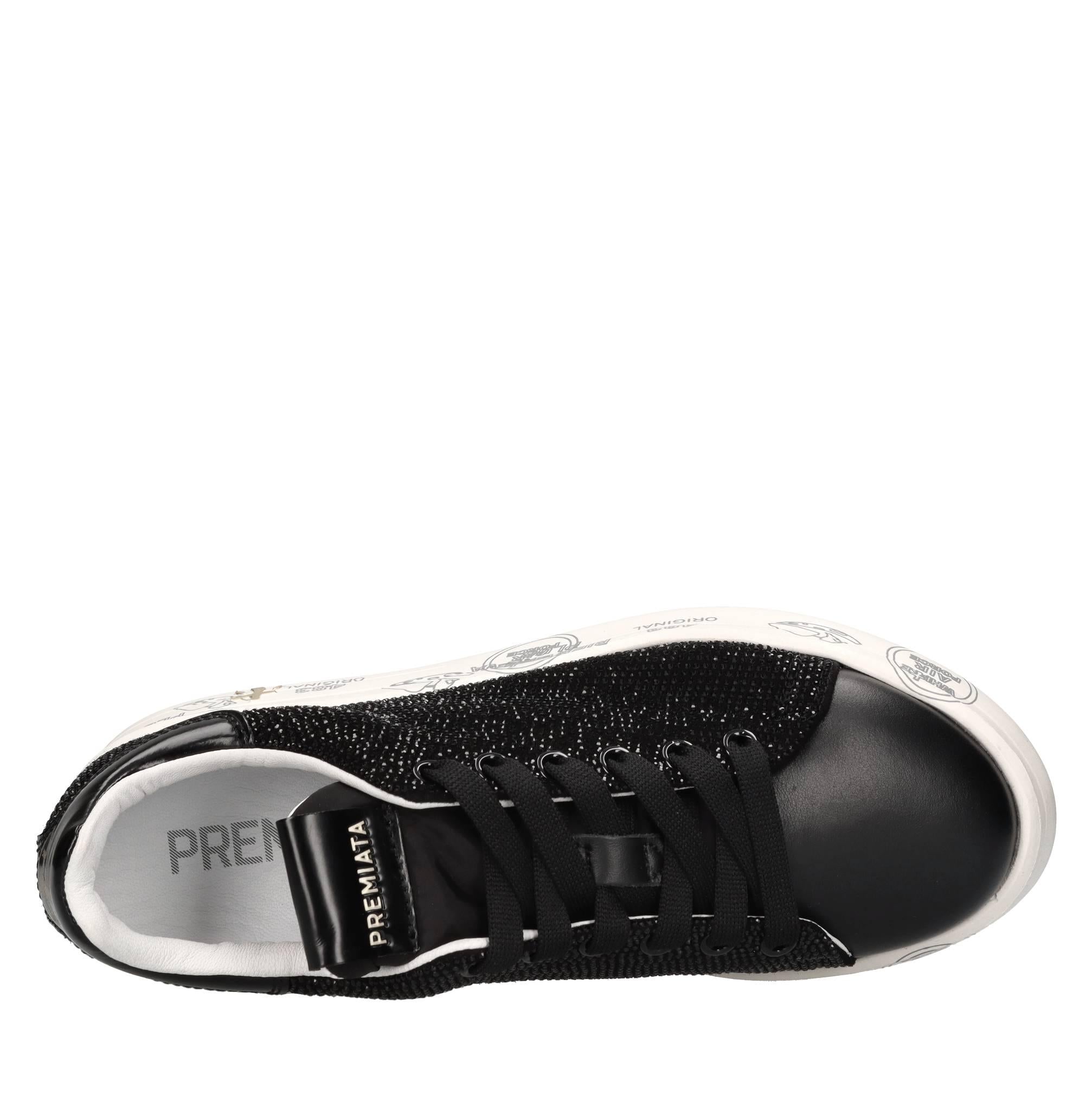 Sneakers in pelle tessuto e strass 