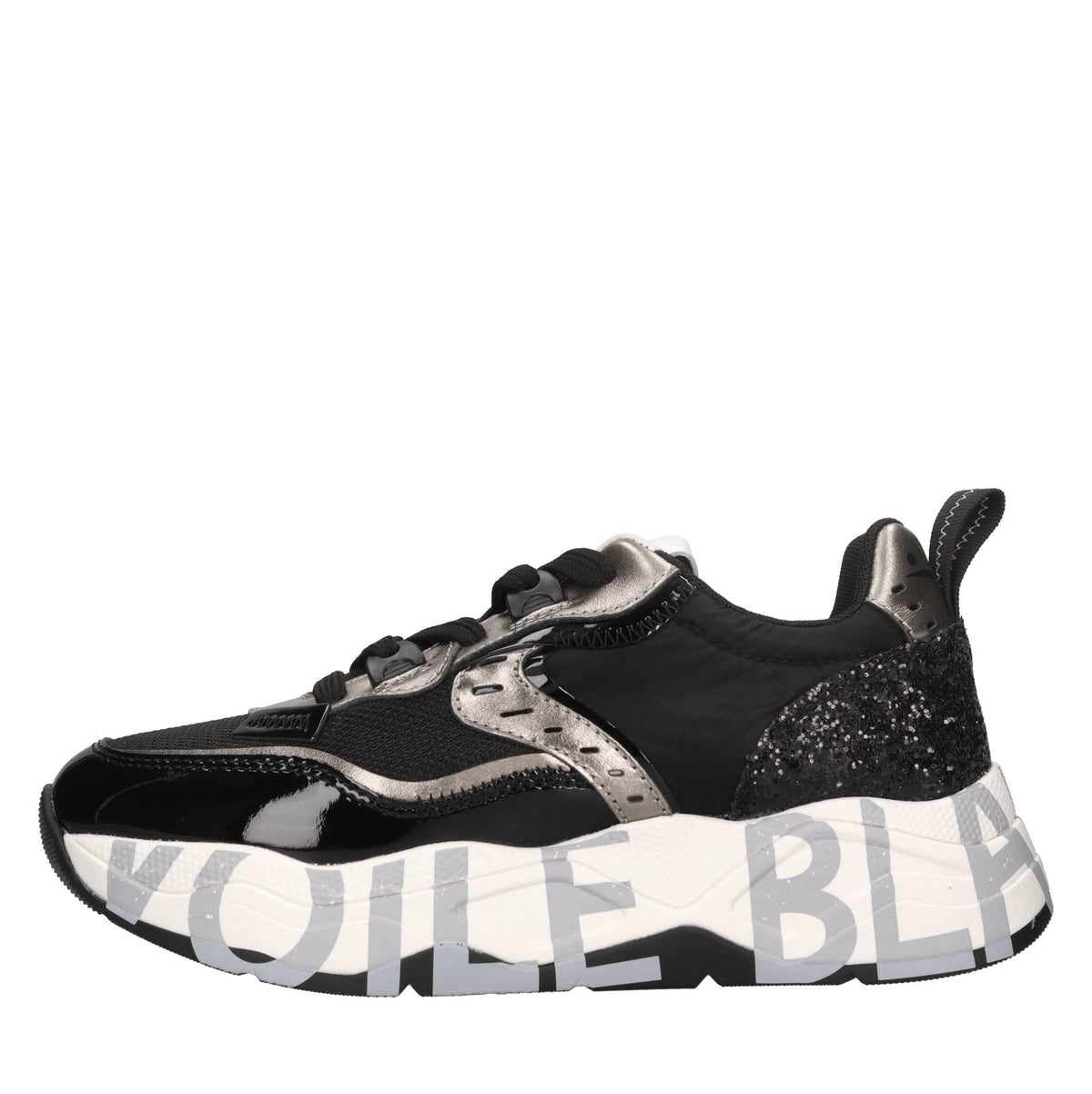 Sneakers in pelle, vernice e glitter 