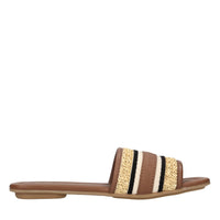 Flat in pelle,rafia e tessuto 