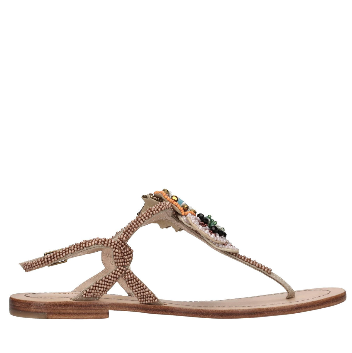 Sandali flat infradito in tessuto con ricamo di perline 