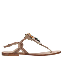 Sandali flat infradito in tessuto con ricamo di perline 
