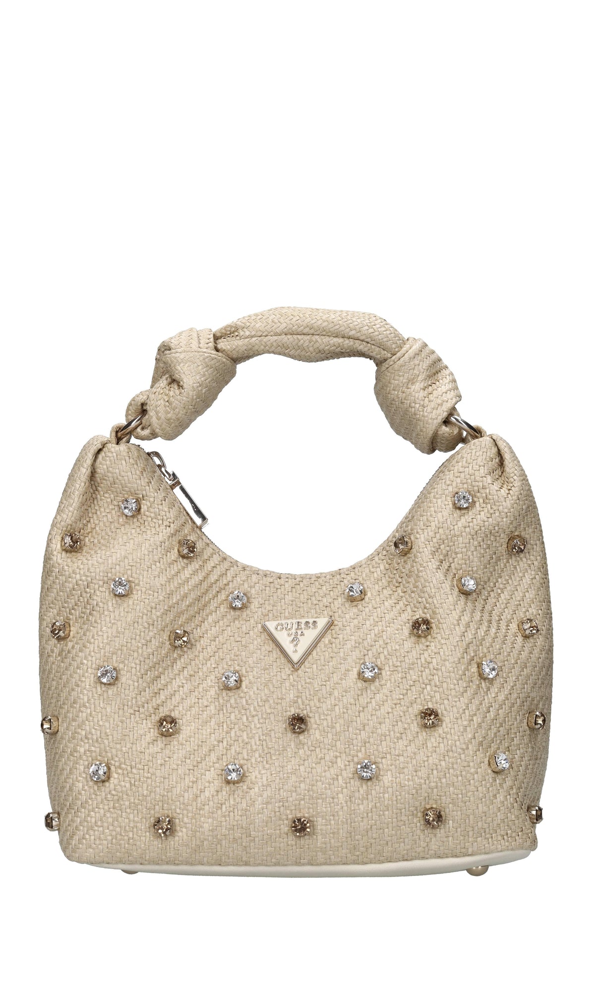 Borsa in rafia con applicazioni gioiello 